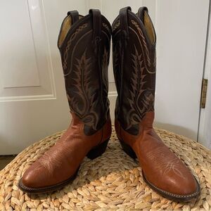 Vintage 80s Tony Lama Brown Leather‎ Cowboy Boots Men's Size 7.5D